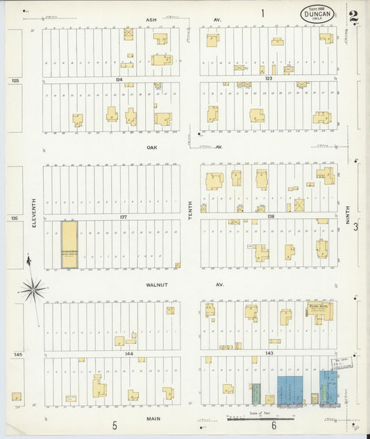 Sanborn Fire Insurance Map from Duncan, Stephens County, Oklahoma (1908), Sheet #0002 - Historic Sanborn Fire Insurance Map Print, vintage old map wall art, antique decor, genealogy gift, Oklahoma Oklahoma map