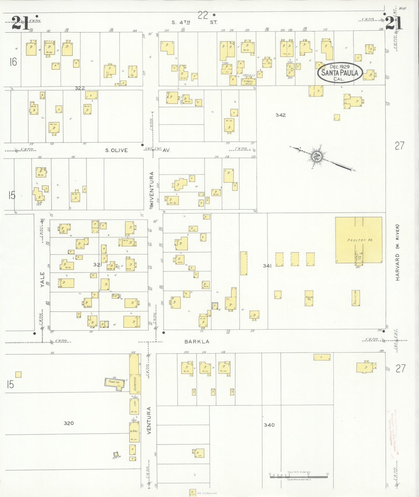 Sanborn Fire Insurance Map from Santa Paula, Ventura County, California (1929), Sheet #0021 - Complete Map Set gallery image, historic Sanborn map, vintage wall art, California California
