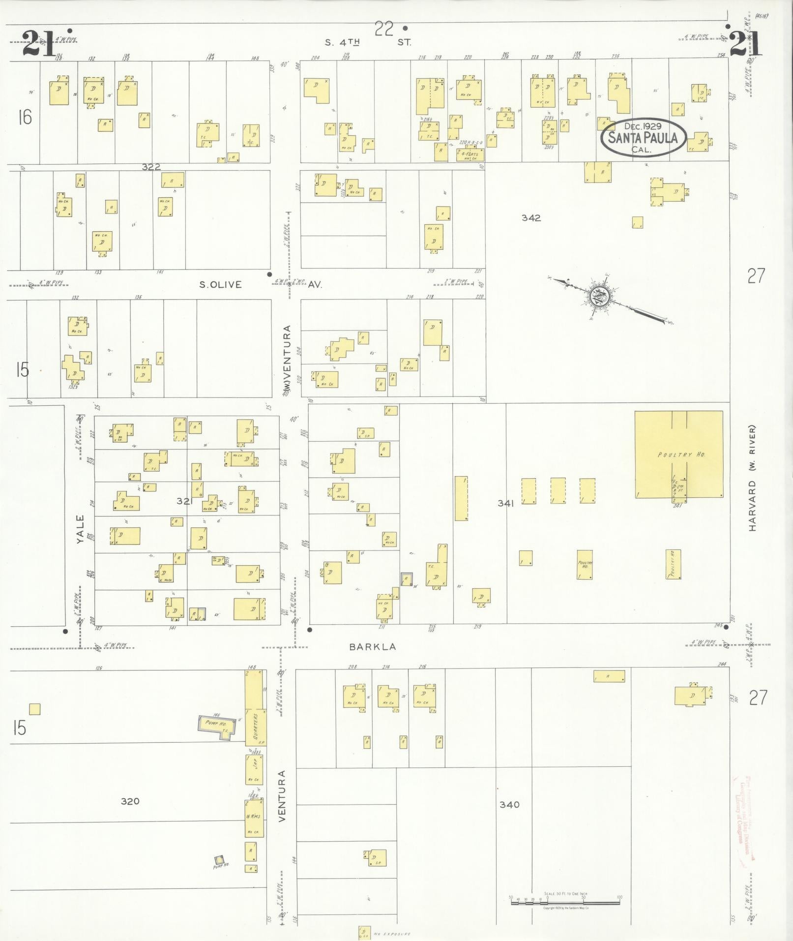 Sanborn Fire Insurance Map from Santa Paula, Ventura County, California (1929), Sheet #0021 - Complete Map Set gallery image, historic Sanborn map, vintage wall art, California California