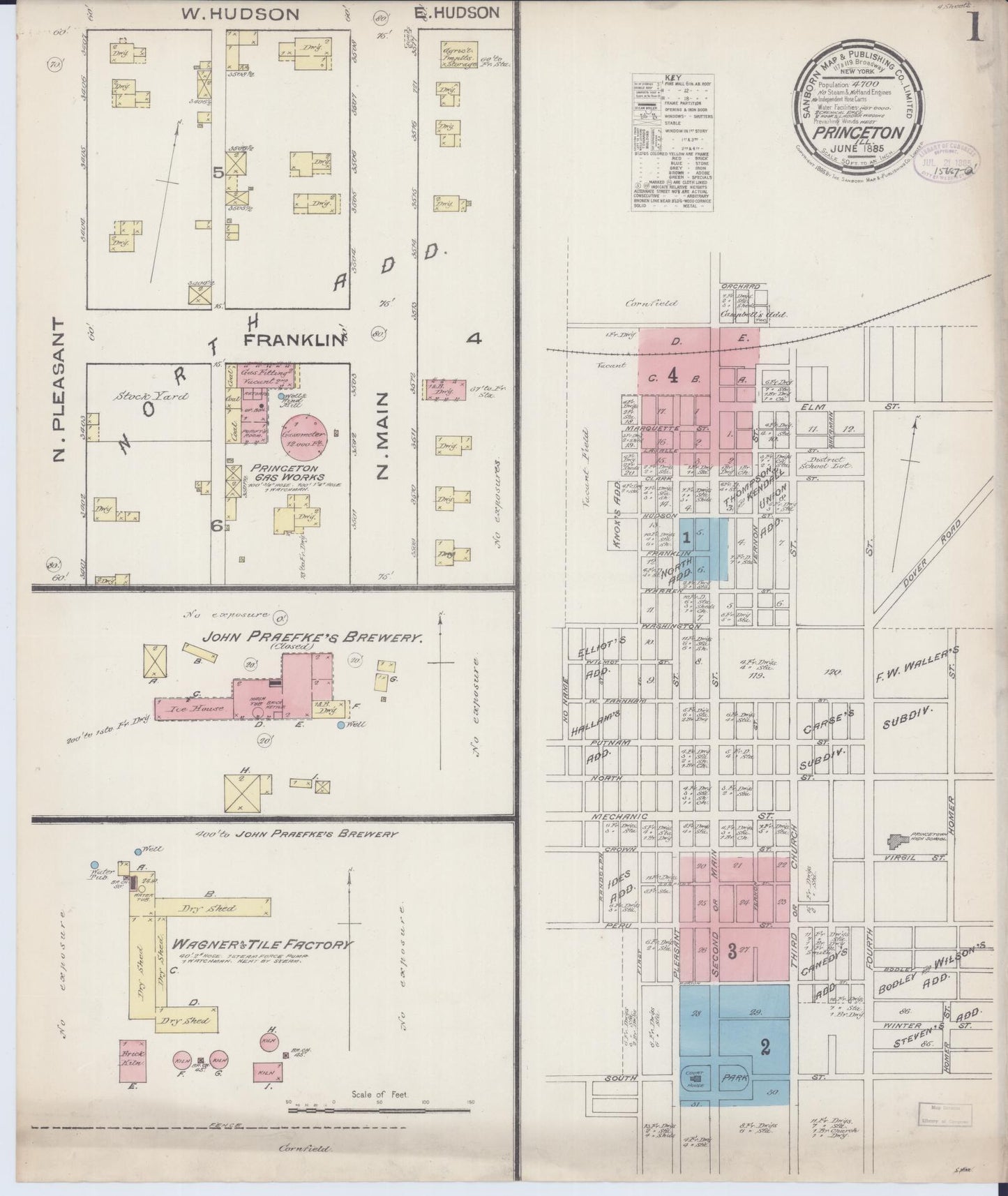 Sanborn Fire Insurance Map from Princeton, Bureau County, Illinois (1885), Sheet #0001 - Historic Sanborn Fire Insurance Map Print, vintage old map wall art, antique decor, genealogy gift, Illinois Illinois map