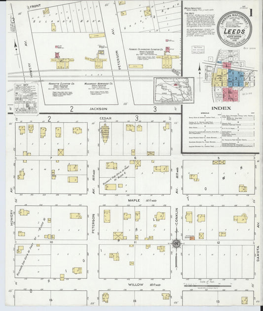 Sanborn Fire Insurance Map from Leeds, Benson County, North Dakota (1918), Sheet #0001 - Historic Sanborn Fire Insurance Map Print, vintage old map wall art, antique decor, genealogy gift, North Dakota North Dakota map