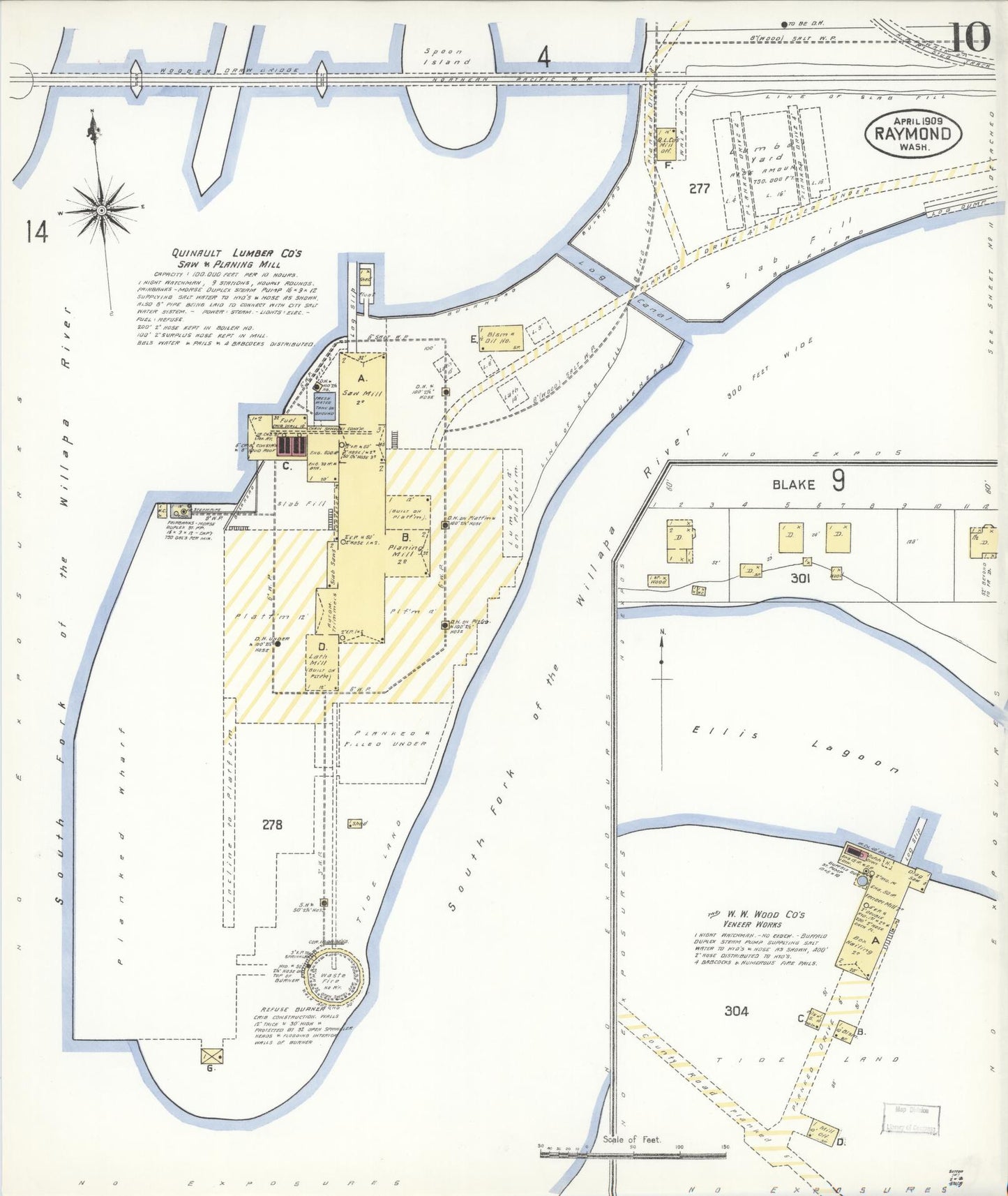 Sanborn Fire Insurance Map from Raymond, Pacific County, Washington (1909), Sheet #0010 - Complete Map Set gallery image, historic Sanborn map, vintage wall art, Washington Washington