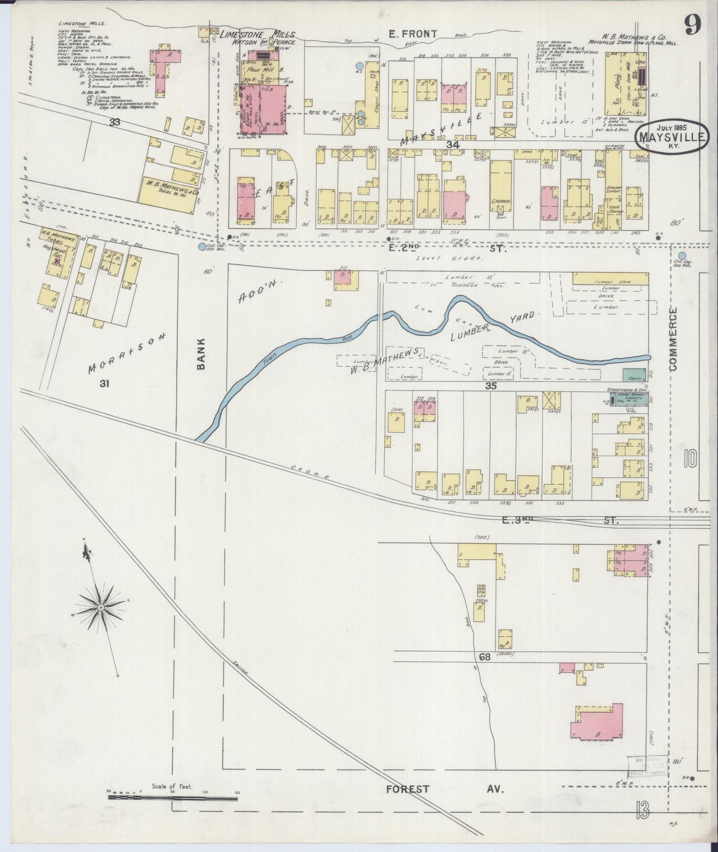 Sanborn Fire Insurance Map from Maysville, Mason County, Kentucky (1895), Sheet #0009 - Historic Sanborn Fire Insurance Map Print, vintage old map wall art, antique decor, genealogy gift, Kentucky Kentucky map