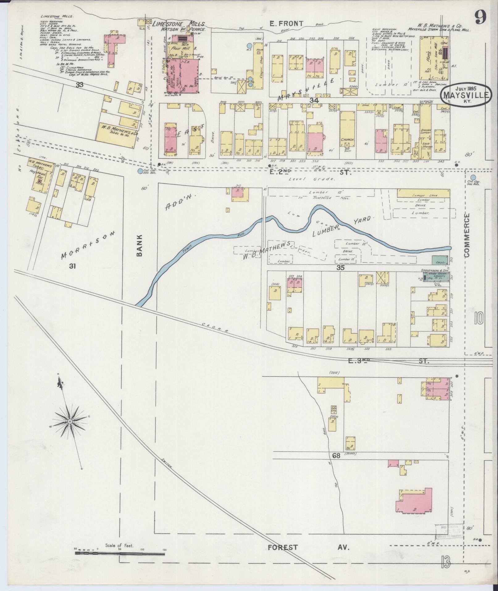 Sanborn Fire Insurance Map from Maysville, Mason County, Kentucky (1895), Sheet #0009 - Historic Sanborn Fire Insurance Map Print, vintage old map wall art, antique decor, genealogy gift, Kentucky Kentucky map