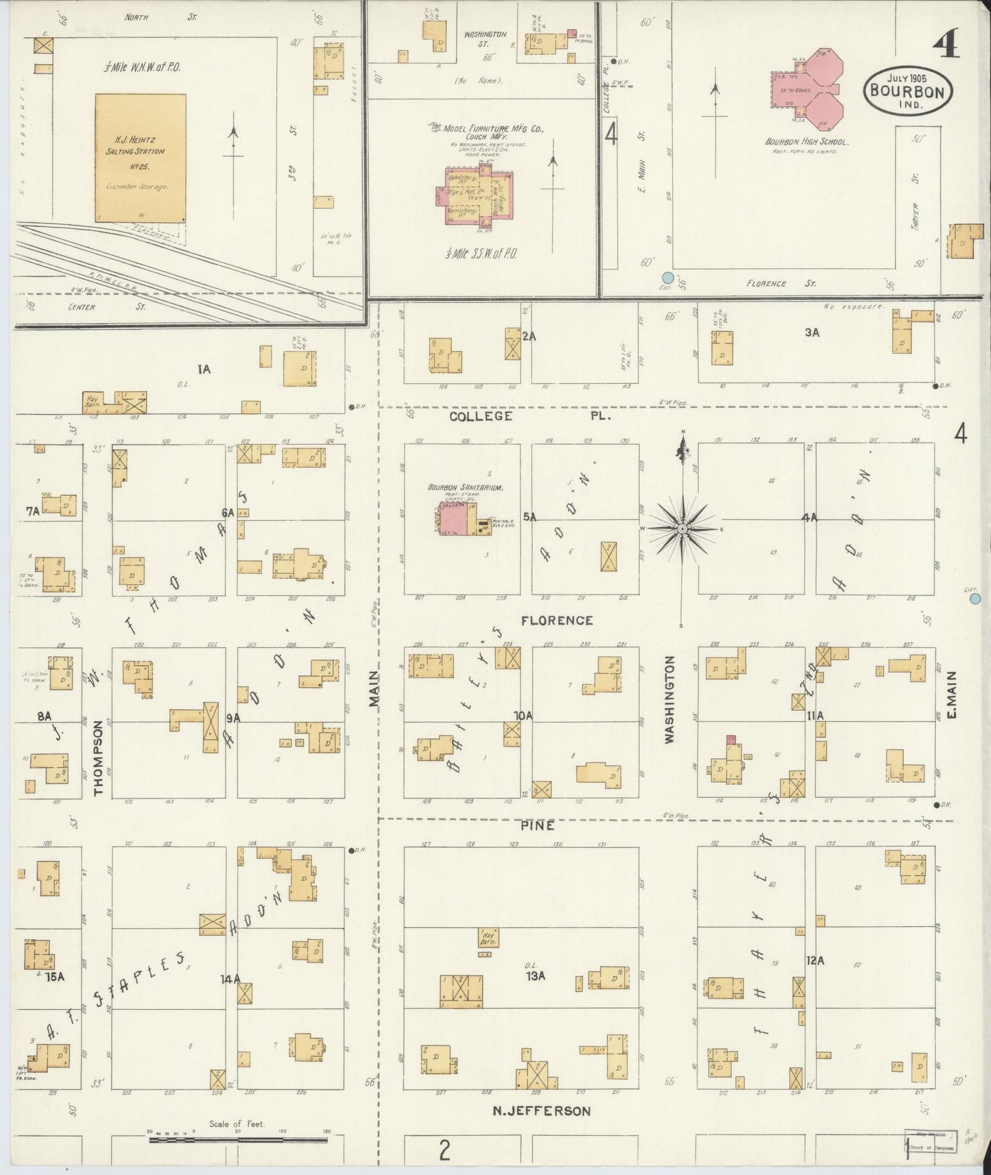 Sanborn Fire Insurance Map from Bourbon, Marshall County, Indiana (1905), Sheet #0004 - Historic Sanborn Fire Insurance Map Print, vintage old map wall art, antique decor, genealogy gift, Indiana Indiana map
