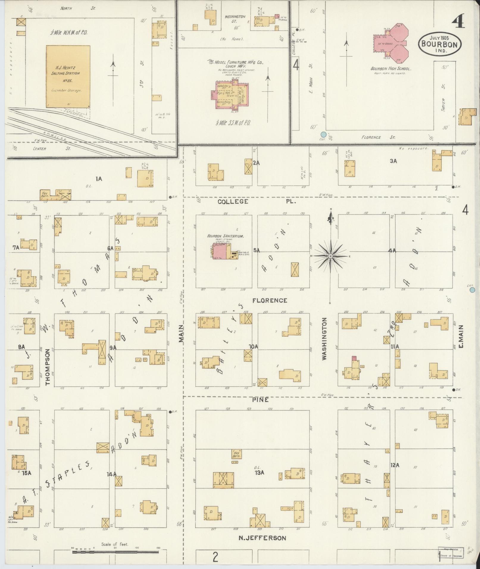 Sanborn Fire Insurance Map from Bourbon, Marshall County, Indiana (1905), Sheet #0004 - Historic Sanborn Fire Insurance Map Print, vintage old map wall art, antique decor, genealogy gift, Indiana Indiana map