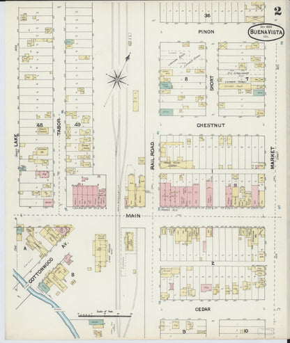 Sanborn Fire Insurance Map from Buena Vista, Chaffee County, Colorado (1890), Sheet #0002 - Complete Map Set gallery image, historic Sanborn map, vintage wall art, Colorado Colorado