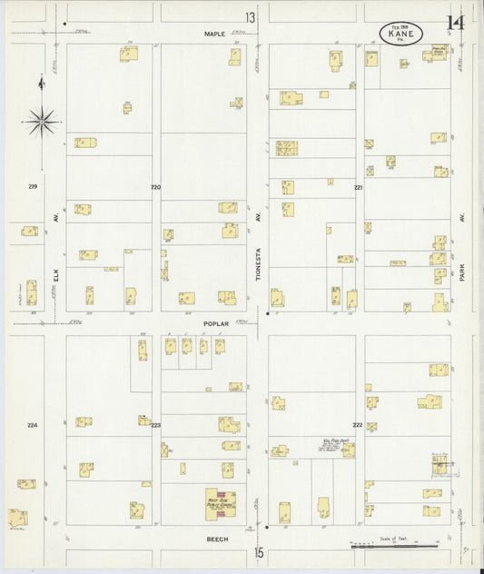 Sanborn Fire Insurance Map from Kane, McKean County, Pennsylvania (1909), Sheet #0014 - Historic Sanborn Fire Insurance Map Print, vintage old map wall art, antique decor, genealogy gift, Pennsylvania Pennsylvania map
