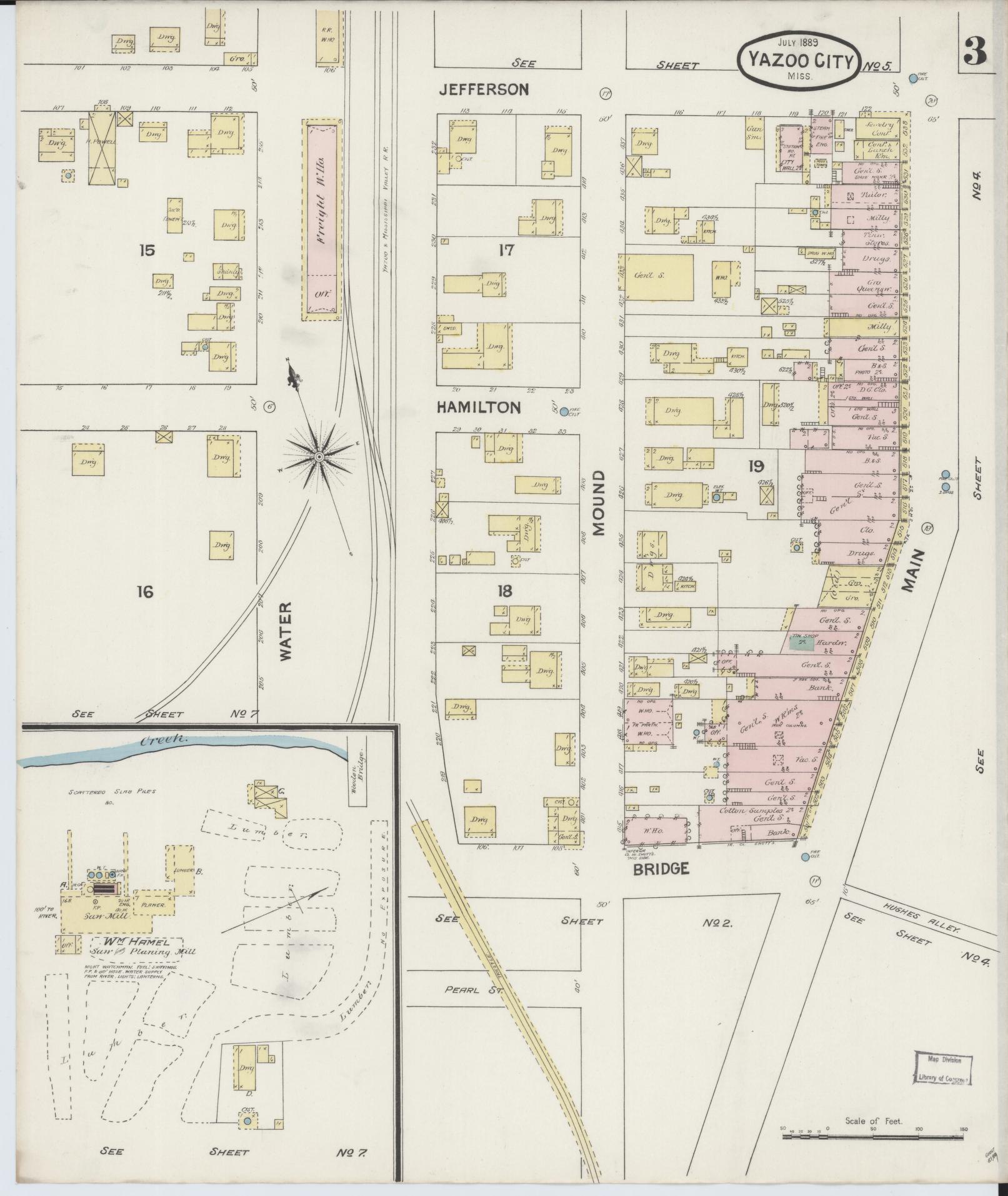 Sanborn Fire Insurance Map from Yazoo City, Yazoo County, Mississippi (1889), Sheet #0003 - Complete Map Set gallery image, historic Sanborn map, vintage wall art, Mississippi Mississippi