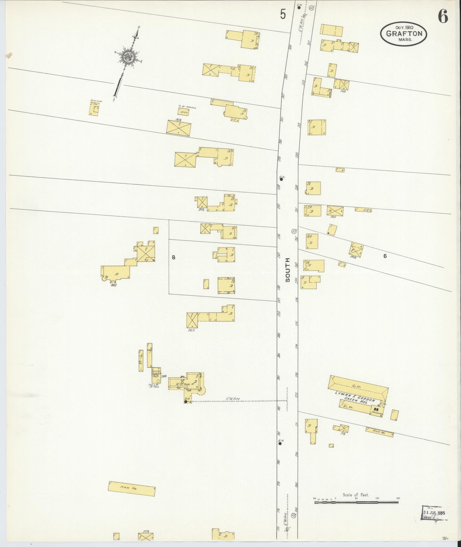 Sanborn Fire Insurance Map from Grafton, Worcester County, Massachusetts (1910), Sheet #0006 - Historic Sanborn Fire Insurance Map Print, vintage old map wall art, antique decor, genealogy gift, Massachusetts Massachusetts map