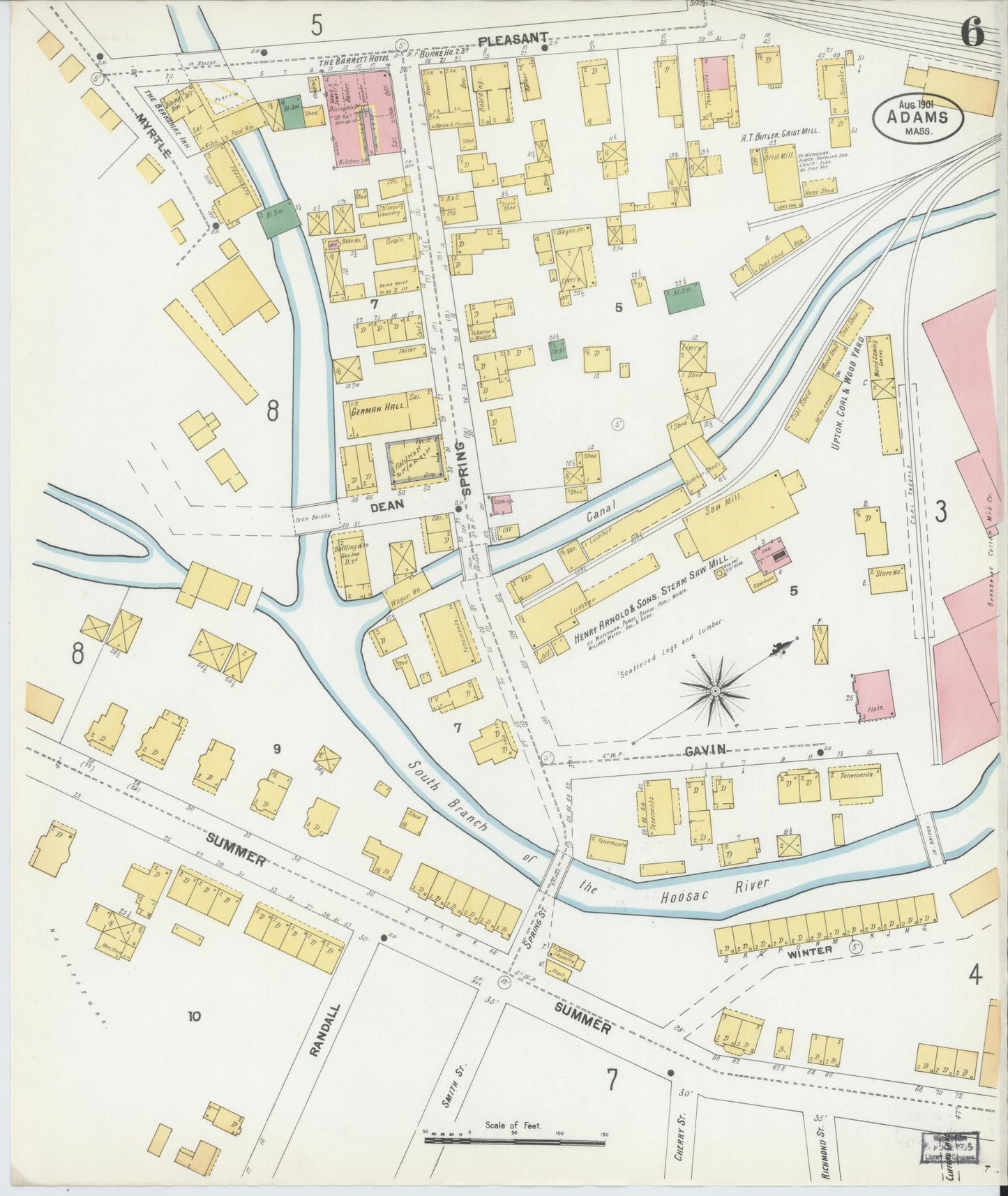 Sanborn Fire Insurance Map from Adams, Berkshire County, Massachusetts (1901), Sheet #0006 - Complete Map Set gallery image, historic Sanborn map, vintage wall art, Massachusetts Massachusetts