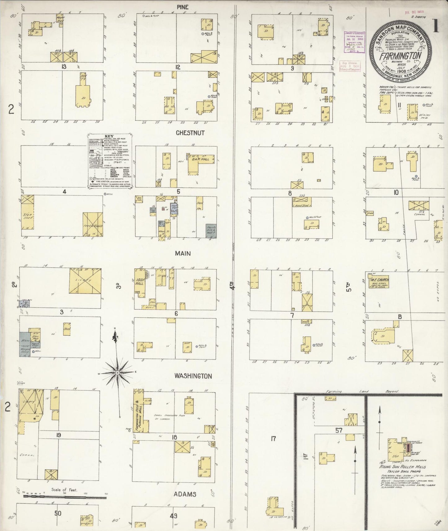 Sanborn Fire Insurance Map from Farmington, Whitman County, Washington (1908), Sheet #0001 - Complete Map Set gallery image, historic Sanborn map, vintage wall art, Washington Washington