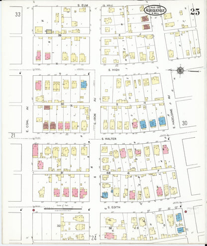 Sanborn Fire Insurance Map from Albuquerque, Bernalillo County, New Mexico (1919), Sheet #0025 - Complete Map Set gallery image, historic Sanborn map, vintage wall art, New Mexico New Mexico