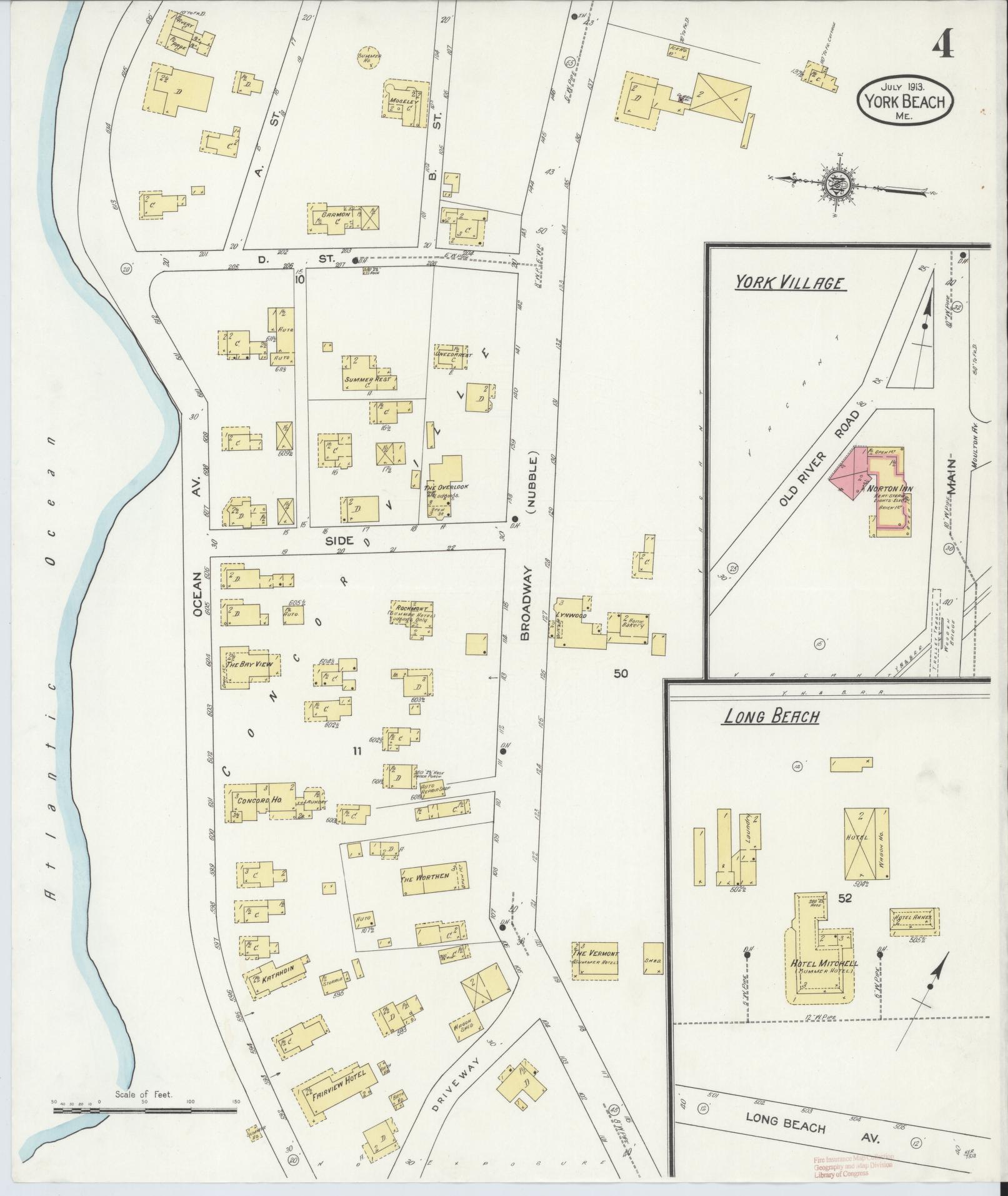 Sanborn Fire Insurance Map from York Beach, York County, Maine (1913), Sheet #0004 - Complete Map Set gallery image, historic Sanborn map, vintage wall art, Maine Maine