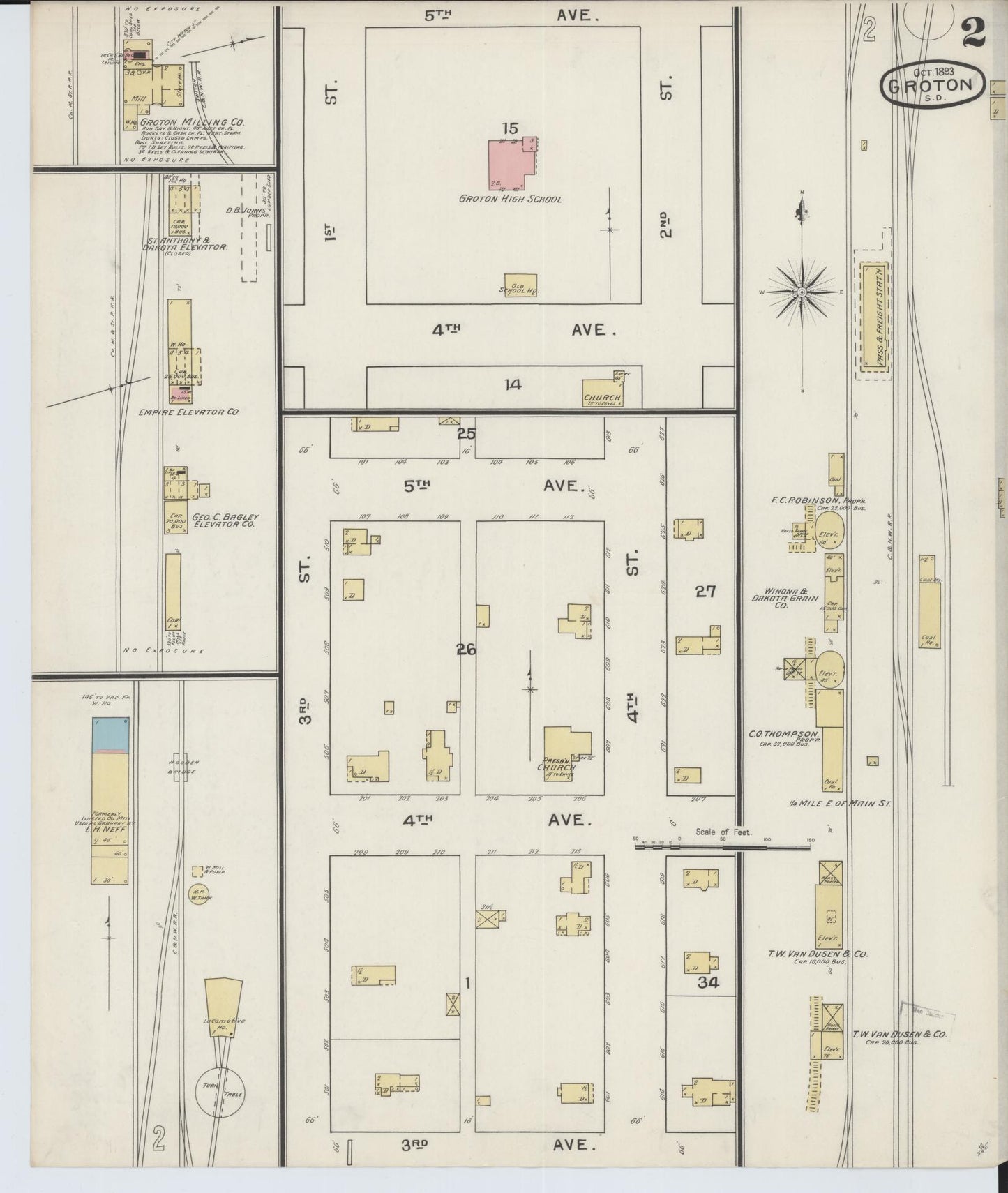 Sanborn Fire Insurance Map from Groton, Brown County, South Dakota (1893), Sheet #0002 - Historic Sanborn Fire Insurance Map Print, vintage old map wall art, antique decor, genealogy gift, South Dakota South Dakota map