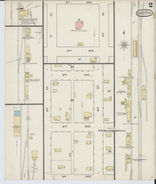 Sanborn Fire Insurance Map from Groton, Brown County, South Dakota (1893), Sheet #0002 - Historic Sanborn Fire Insurance Map Print, vintage old map wall art, antique decor, genealogy gift, South Dakota South Dakota map