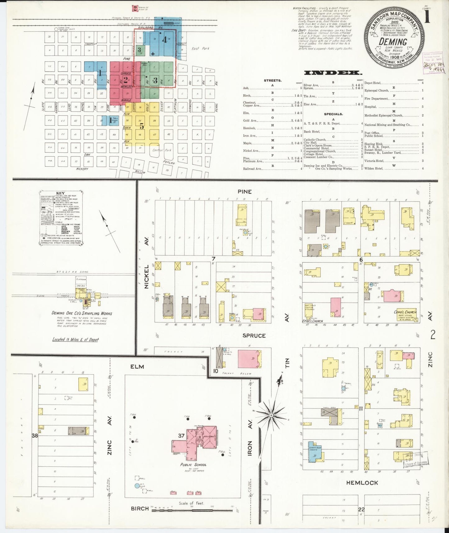 Sanborn Fire Insurance Map from Deming, Luna County, New Mexico (1908), Sheet #0001 - Complete Map Set gallery image, historic Sanborn map, vintage wall art, New Mexico New Mexico