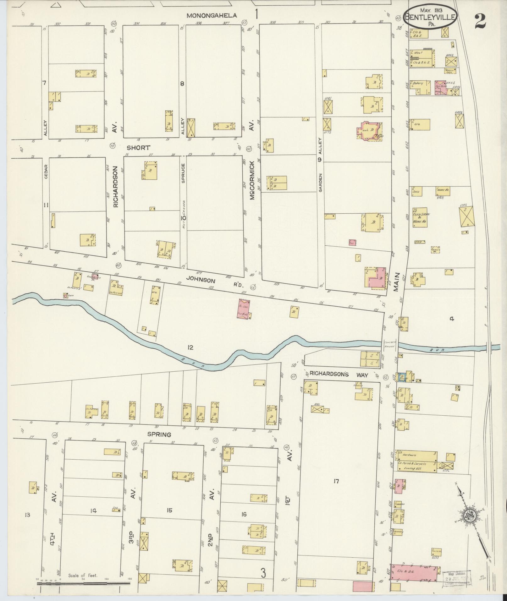 Sanborn Fire Insurance Map from Bentleyville, Washington County, Pennsylvania (1913), Sheet #0002 - Historic Sanborn Fire Insurance Map Print, vintage old map wall art, antique decor, genealogy gift, Pennsylvania Pennsylvania map