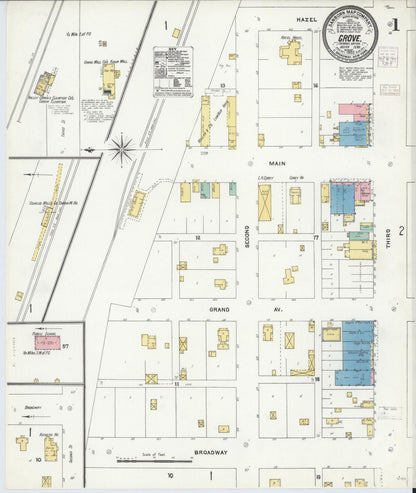 Sanborn Fire Insurance Map from Grove, Delaware County, Oklahoma (1905), Sheet #0001 - Complete Map Set gallery image, historic Sanborn map, vintage wall art, Oklahoma Oklahoma