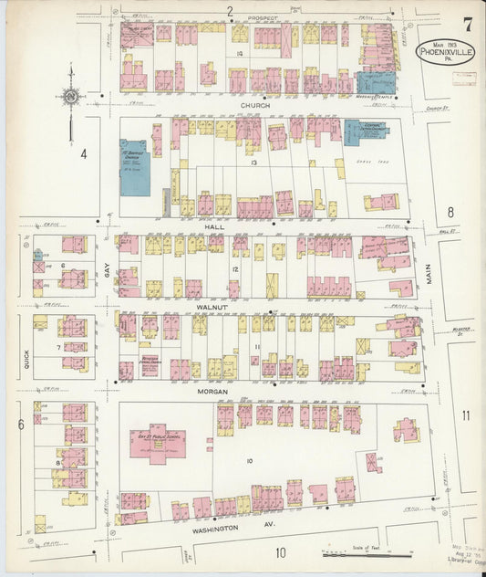 Sanborn Fire Insurance Map from Phoenixville, Chester County, Pennsylvania (1913), Sheet #0007 - Historic Sanborn Fire Insurance Map Print, vintage old map wall art, antique decor, genealogy gift, Pennsylvania Pennsylvania map