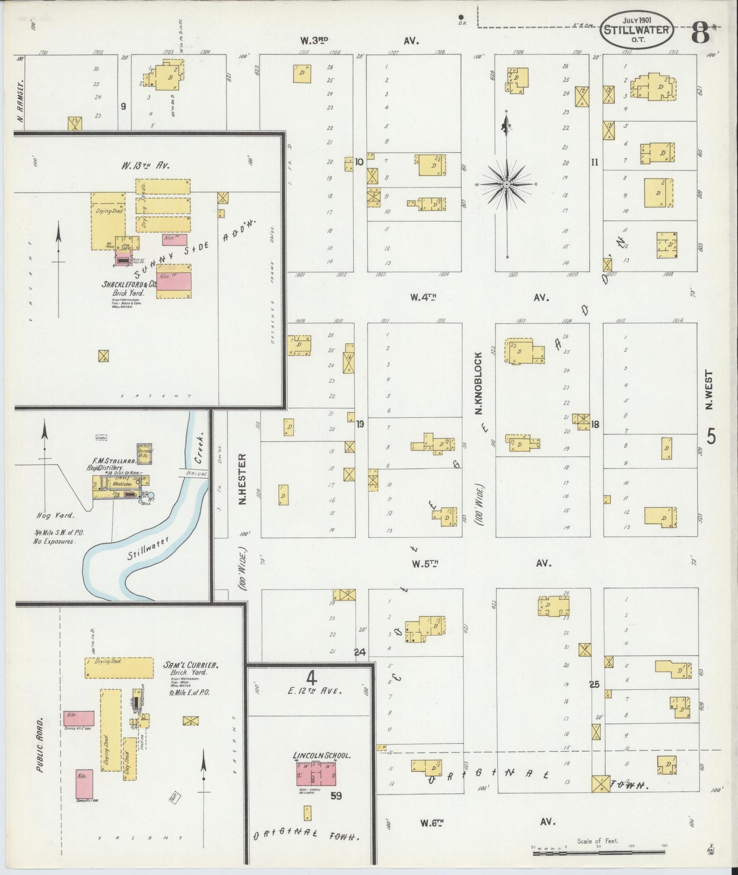 Sanborn Fire Insurance Map from Stillwater, Payne County, Oklahoma (1901), Sheet #0008 - Complete Map Set gallery image, historic Sanborn map, vintage wall art, Oklahoma Oklahoma