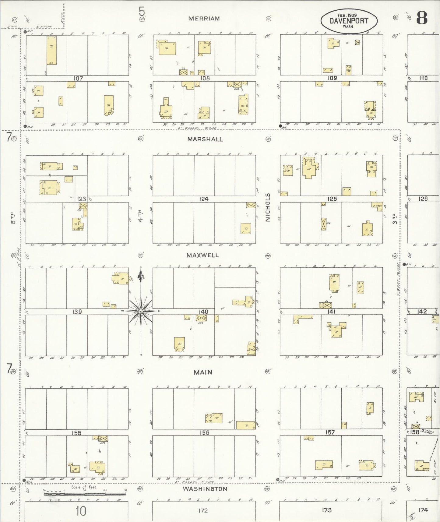 Sanborn Fire Insurance Map from Davenport, Lincoln County, Washington (1909), Sheet #0008 - Complete Map Set gallery image, historic Sanborn map, vintage wall art, Washington Washington