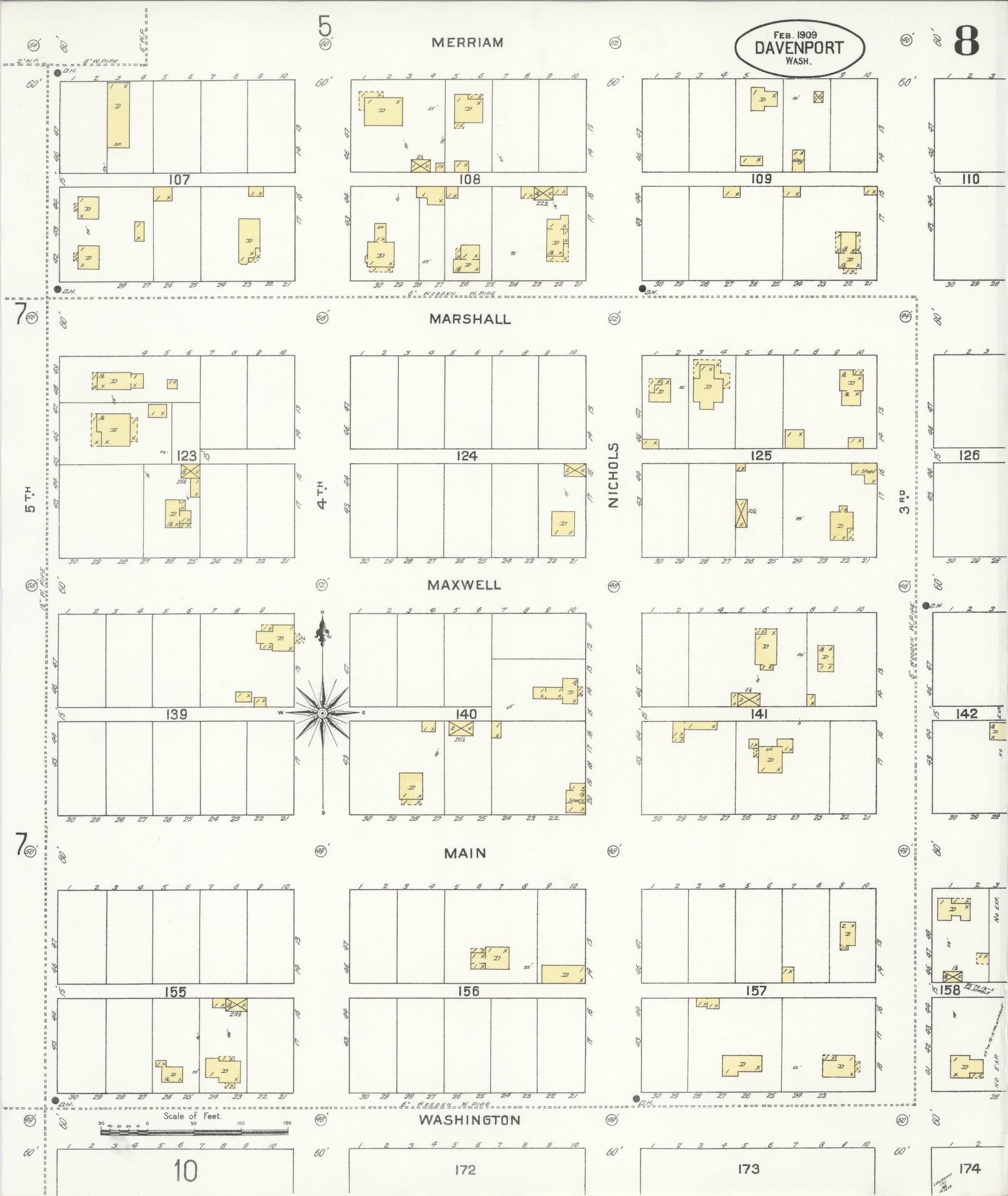 Sanborn Fire Insurance Map from Davenport, Lincoln County, Washington (1909), Sheet #0008 - Complete Map Set gallery image, historic Sanborn map, vintage wall art, Washington Washington