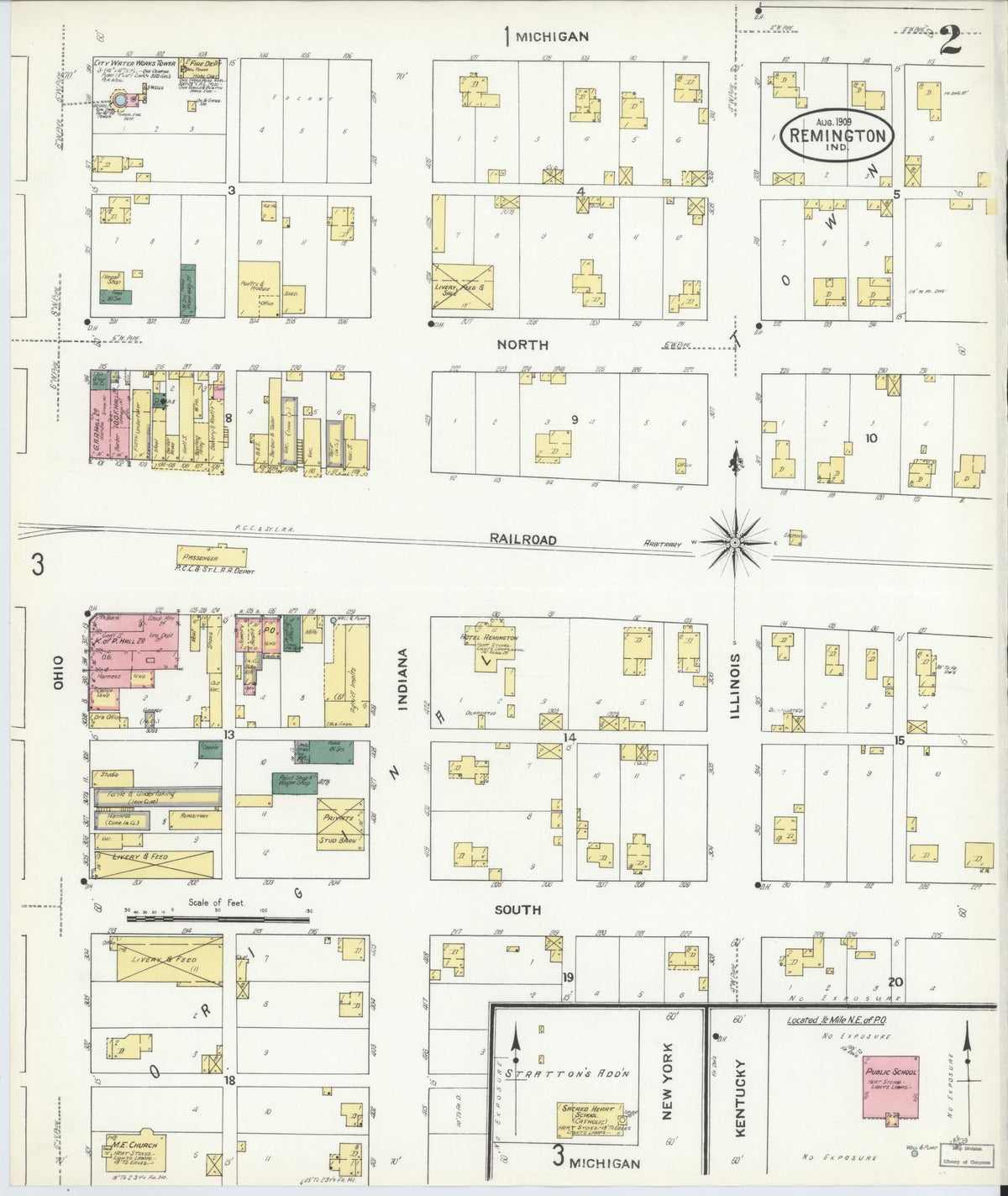 Sanborn Fire Insurance Map from Remington, Jasper County, Indiana (1909), Sheet #0002 - Historic Sanborn Fire Insurance Map Print, vintage old map wall art, antique decor, genealogy gift, Indiana Indiana map