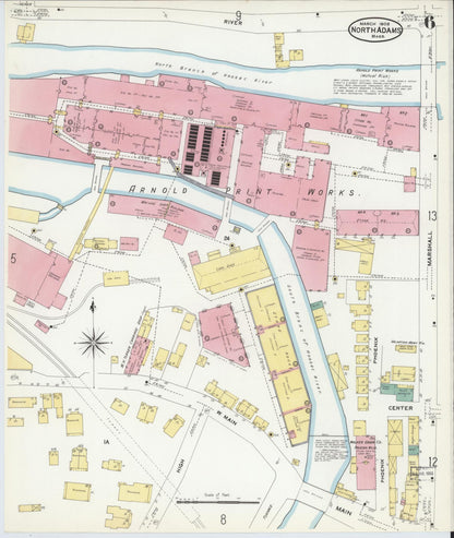 Sanborn Fire Insurance Map from North Adams, Berkshire County, Massachusetts (1908), Sheet #0006 - Historic Sanborn Fire Insurance Map Print, vintage old map wall art, antique decor, genealogy gift, Massachusetts Massachusetts map
