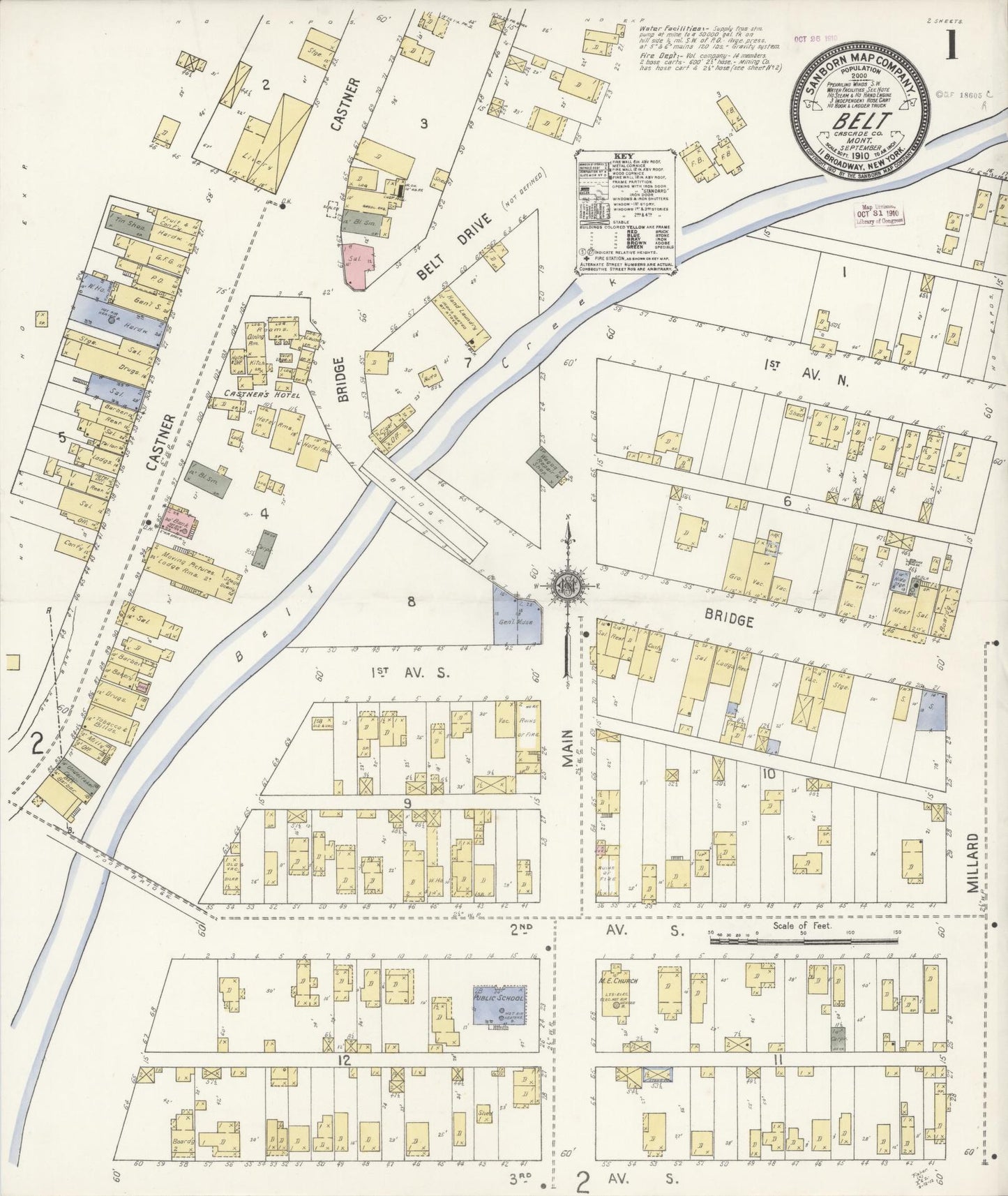 Sanborn Fire Insurance Map from Belt, Cascade County, Montana (1910), Sheet #0001 - Historic Sanborn Fire Insurance Map Print, vintage old map wall art, antique decor, genealogy gift, Montana Montana map