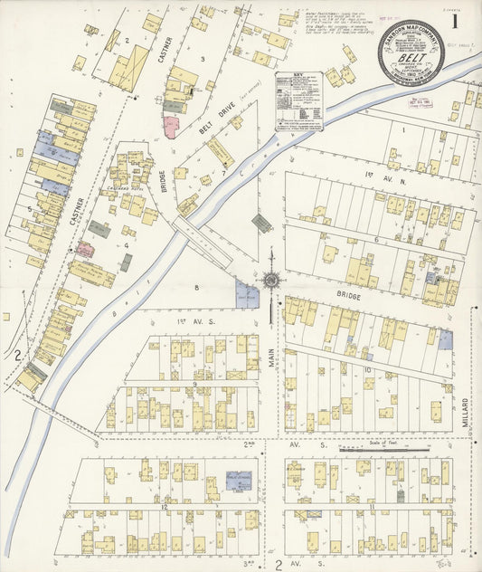 Sanborn Fire Insurance Map from Belt, Cascade County, Montana (1910), Sheet #0001 - Historic Sanborn Fire Insurance Map Print, vintage old map wall art, antique decor, genealogy gift, Montana Montana map