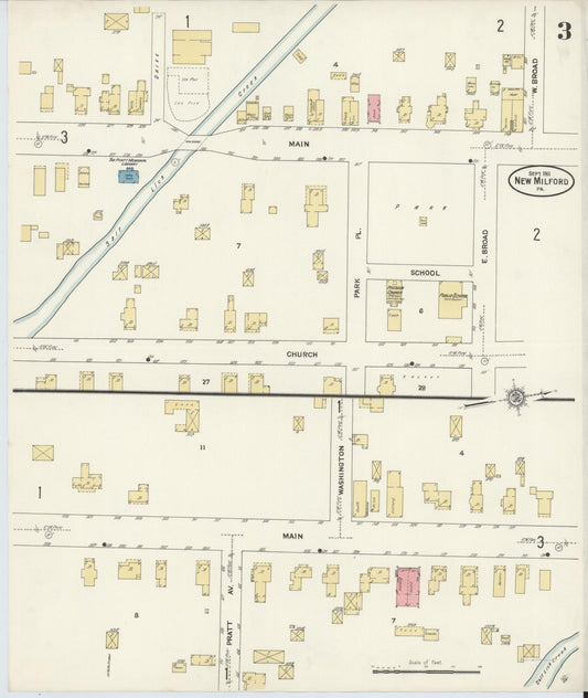 Sanborn Fire Insurance Map from New Milford, Susquehanna County, Pennsylvania (1911), Sheet #0003 - Historic Sanborn Fire Insurance Map Print, vintage old map wall art, antique decor, genealogy gift, Pennsylvania Pennsylvania map