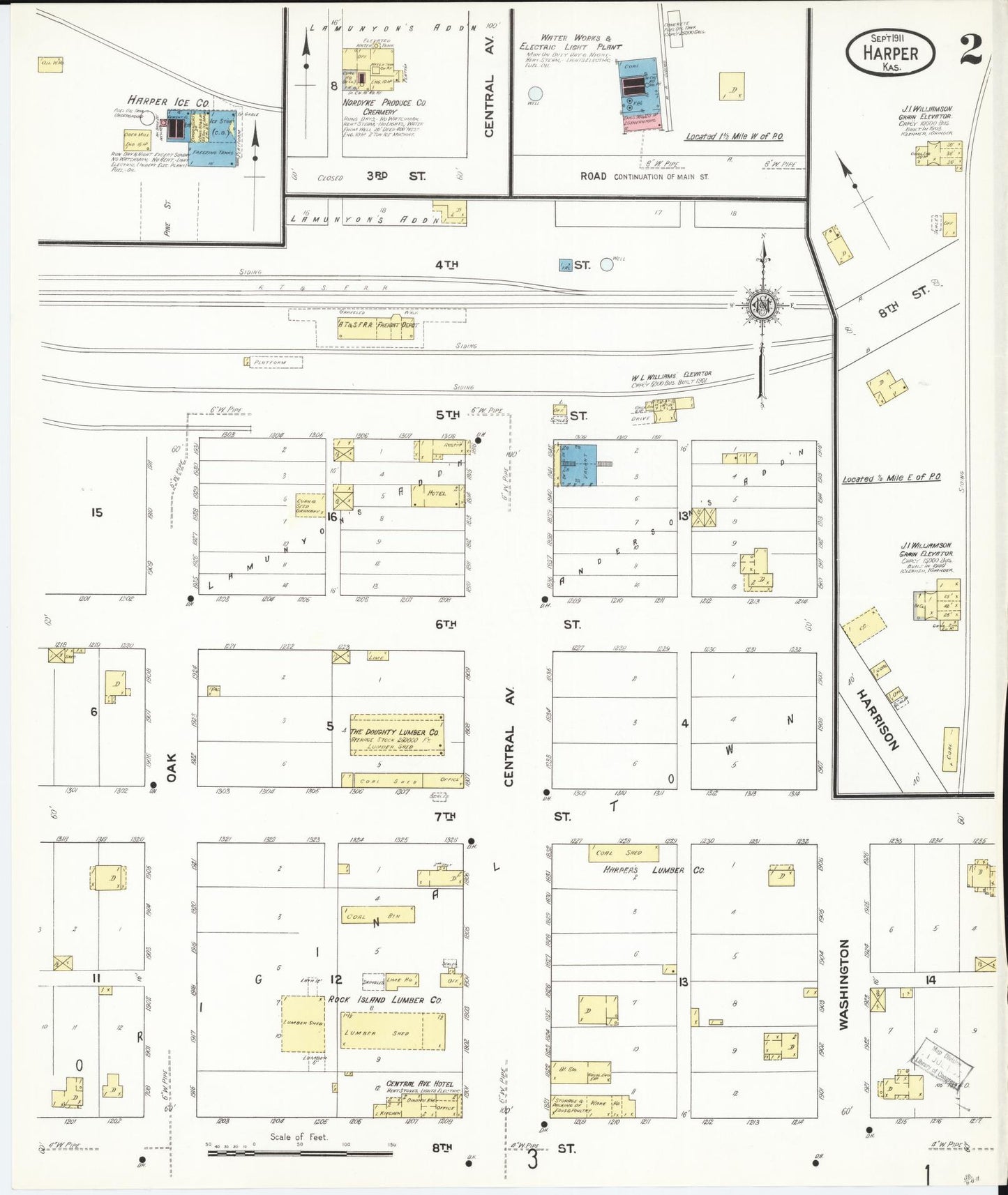 Sanborn Fire Insurance Map from Harper, Harper County, Kansas (1911), Sheet #0002 - Complete Map Set gallery image, historic Sanborn map, vintage wall art, Kansas Kansas