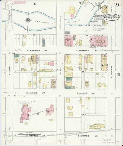 Sanborn Fire Insurance Map from Fergus Falls, Otter Tail County, Minnesota (1909), Sheet #0009 - Complete Map Set gallery image, historic Sanborn map, vintage wall art, Minnesota Minnesota