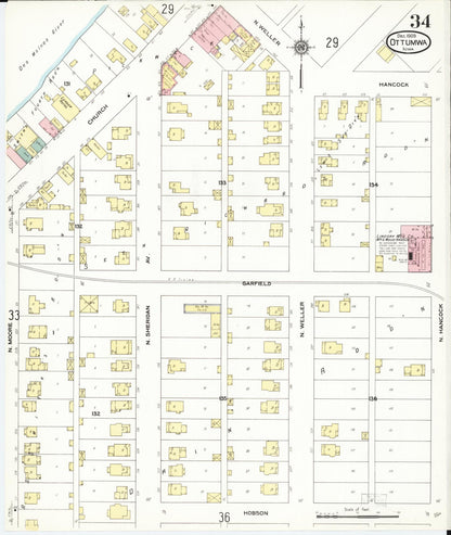 Sanborn Fire Insurance Map from Ottumwa, Wapello County, Iowa (1909), Sheet #0034 - Historic Sanborn Fire Insurance Map Print, vintage old map wall art
