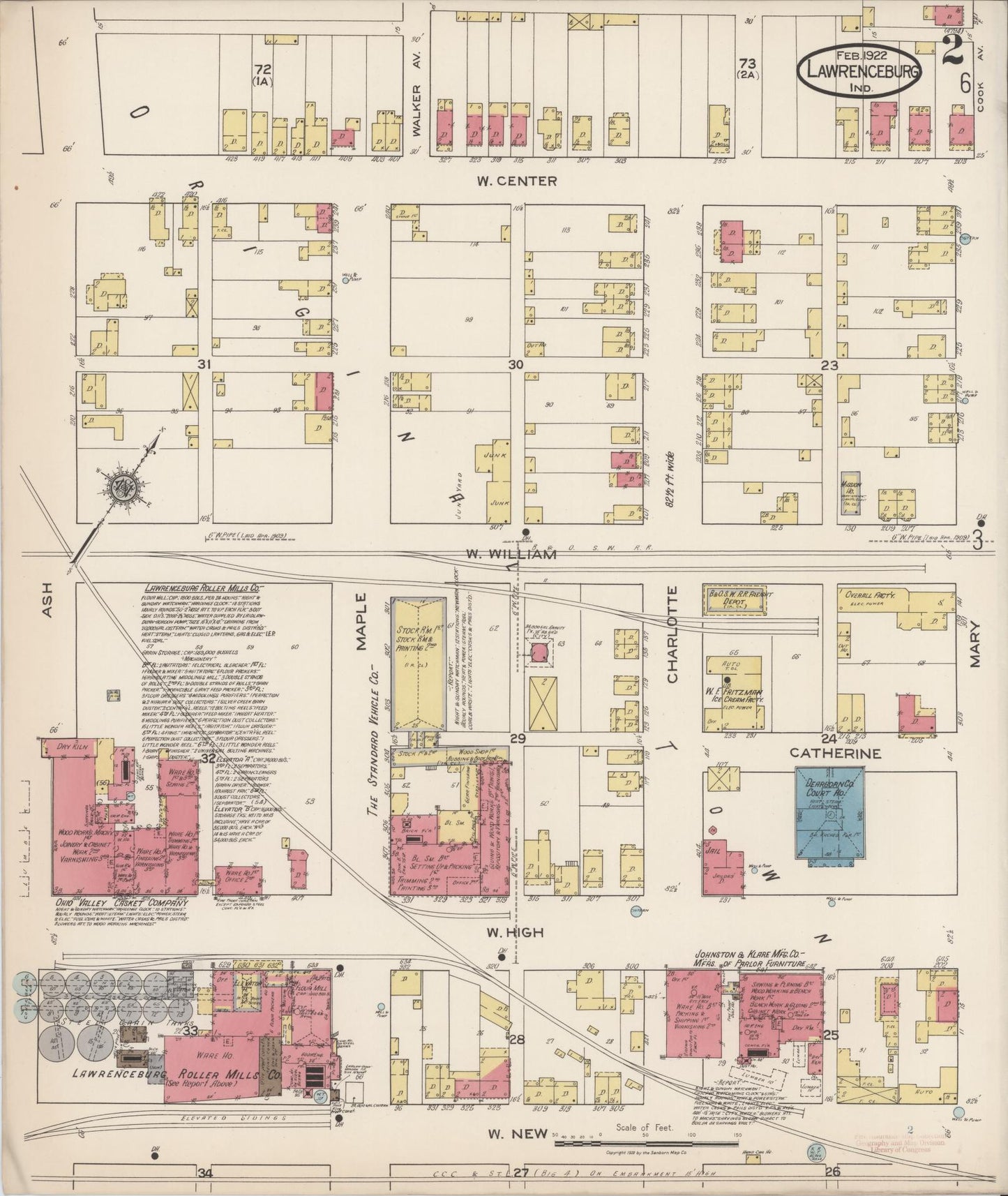 Sanborn Fire Insurance Map from Lawrenceburg, Dearborn County, Indiana (1922), Sheet #0002 - Complete Map Set gallery image, historic Sanborn map, vintage wall art, Indiana Indiana