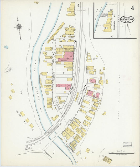 Sanborn Fire Insurance Map from Keystone, Mcdowell County, West Virginia (1918), Sheet #0004 - Historic Sanborn Fire Insurance Map Print, vintage old map wall art, antique decor, genealogy gift, West Virginia West Virginia map