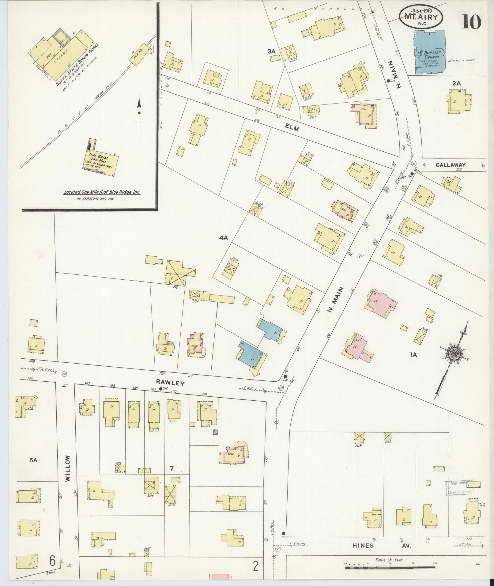 Sanborn Fire Insurance Map from Mount Airy, Surry County, North Carolina (1910), Sheet #0010 - Complete Map Set gallery image, historic Sanborn map, vintage wall art, North Carolina North Carolina