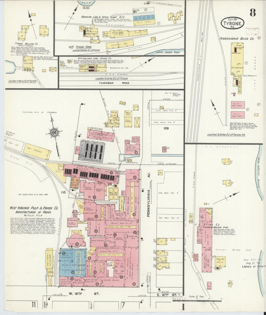 Sanborn Fire Insurance Map from Tyrone, Blair County, Pennsylvania (1911), Sheet #0008 - Historic Sanborn Fire Insurance Map Print, vintage old map wall art, antique decor, genealogy gift, Pennsylvania Pennsylvania map