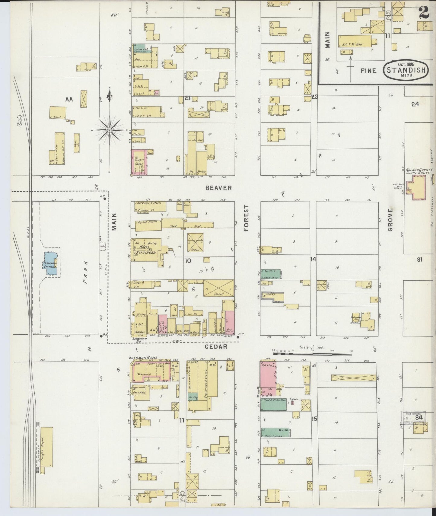 Sanborn Fire Insurance Map from Standish, Arenac County, Michigan (1895), Sheet #0002 - Complete Map Set gallery image, historic Sanborn map, vintage wall art, Michigan Michigan