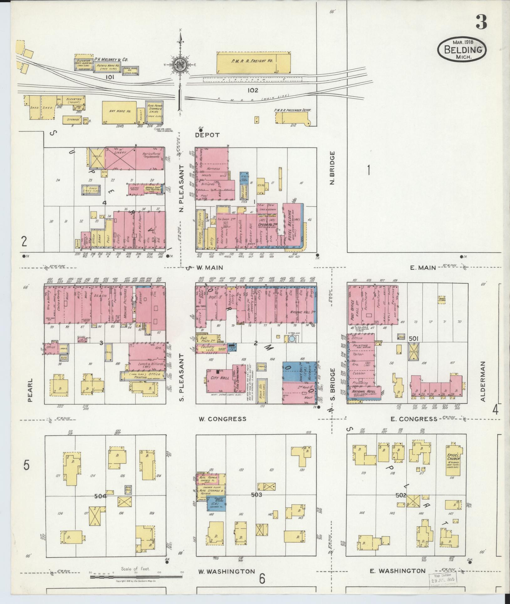 Sanborn Fire Insurance Map from Belding, Ionia County, Michigan (1918), Sheet #0003 - Historic Sanborn Fire Insurance Map Print, vintage old map wall art, antique decor, genealogy gift, Michigan Michigan map