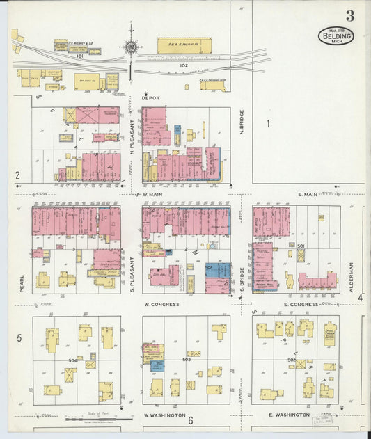 Sanborn Fire Insurance Map from Belding, Ionia County, Michigan (1918), Sheet #0003 - Historic Sanborn Fire Insurance Map Print, vintage old map wall art, antique decor, genealogy gift, Michigan Michigan map
