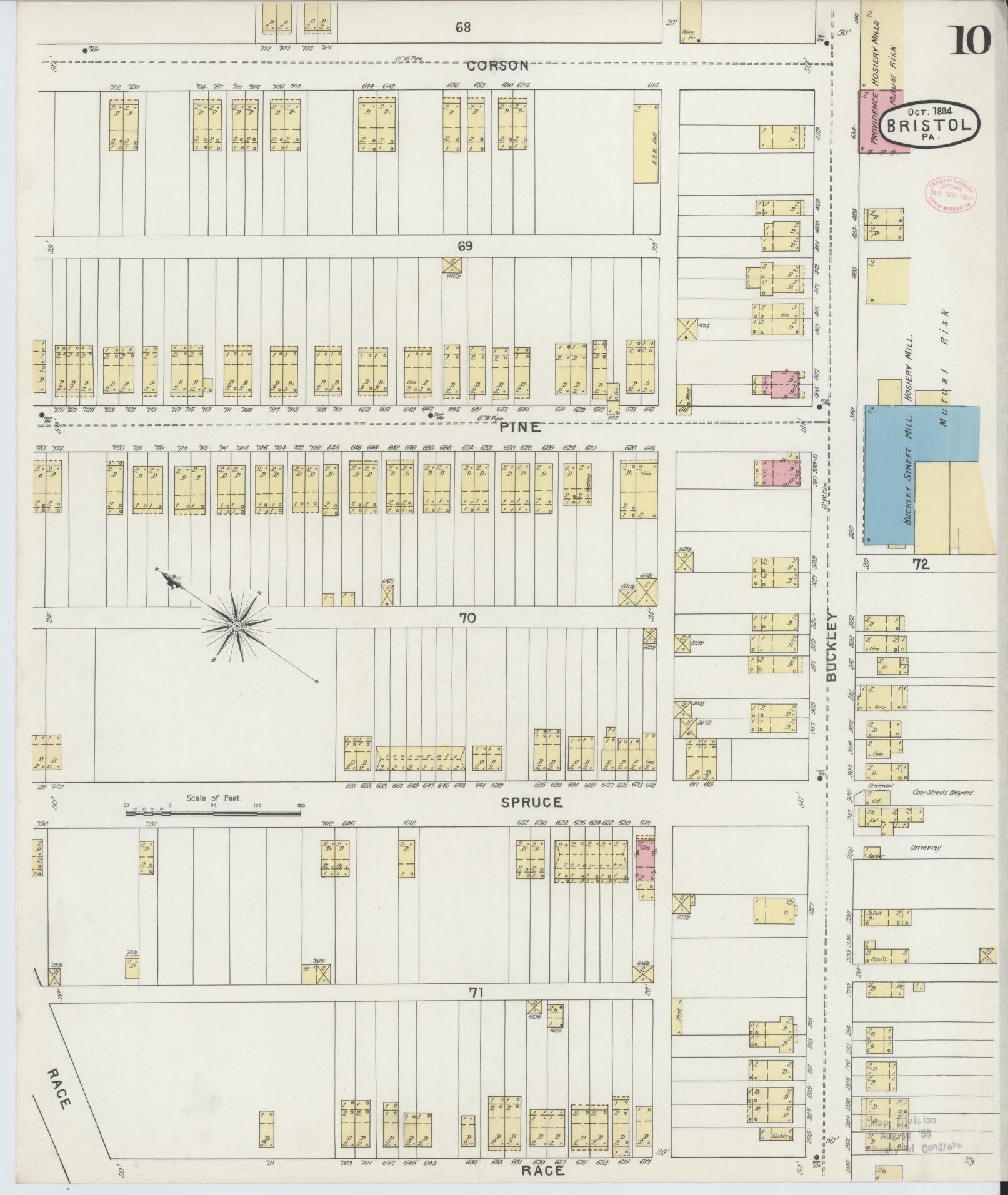 Sanborn Fire Insurance Map from Bristol, Bucks County, Pennsylvania (1894), Sheet #0010 - Historic Sanborn Fire Insurance Map Print, vintage old map wall art, antique decor, genealogy gift, Pennsylvania Pennsylvania map