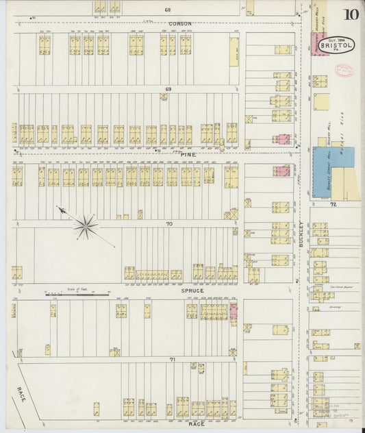 Sanborn Fire Insurance Map from Bristol, Bucks County, Pennsylvania (1894), Sheet #0010 - Historic Sanborn Fire Insurance Map Print, vintage old map wall art, antique decor, genealogy gift, Pennsylvania Pennsylvania map