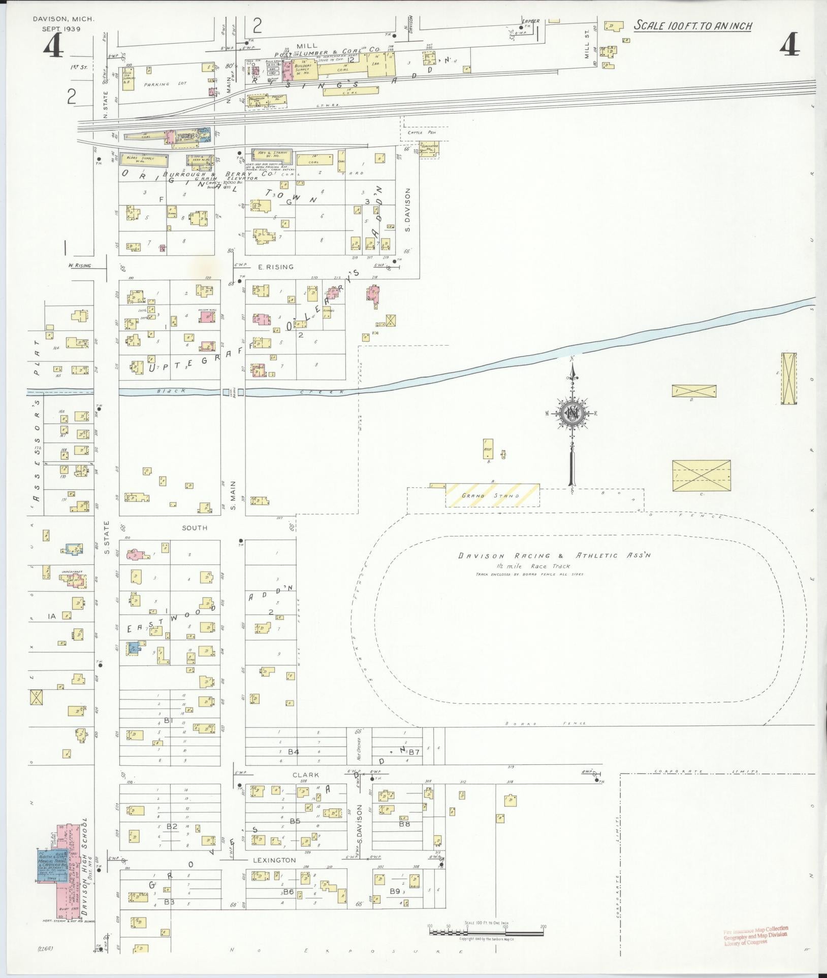 Sanborn Fire Insurance Map from Davison, Genesee County, Michigan (1939), Sheet #0004 - Complete Map Set gallery image, historic Sanborn map, vintage wall art, Michigan Michigan