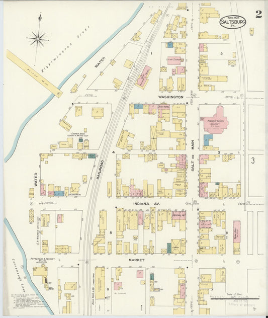 Sanborn Fire Insurance Map from Saltsburg, Indiana County, Pennsylvania (1909), Sheet #0002 - Historic Sanborn Fire Insurance Map Print, vintage old map wall art, antique decor, genealogy gift, Saltsburg Indiana map