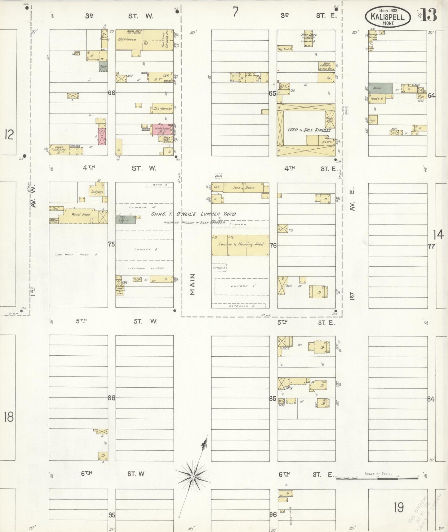 Sanborn Fire Insurance Map from Kalispell, Flathead County, Montana (1903), Sheet #0013 - Historic Sanborn Fire Insurance Map Print, vintage old map wall art, antique decor, genealogy gift, Montana Montana map