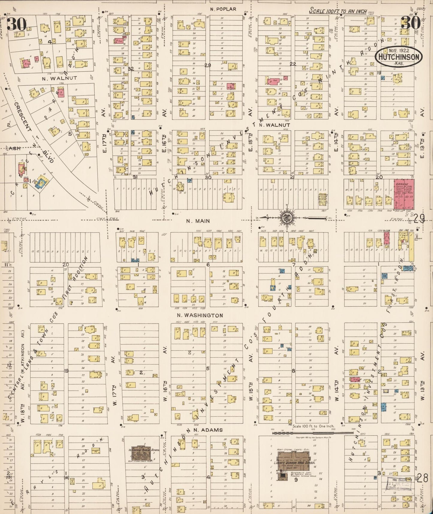 Sanborn Fire Insurance Map from Hutchinson, Reno County, Kansas (1922), Sheet #0031 - Complete Map Set gallery image, historic Sanborn map, vintage wall art, Kansas Kansas