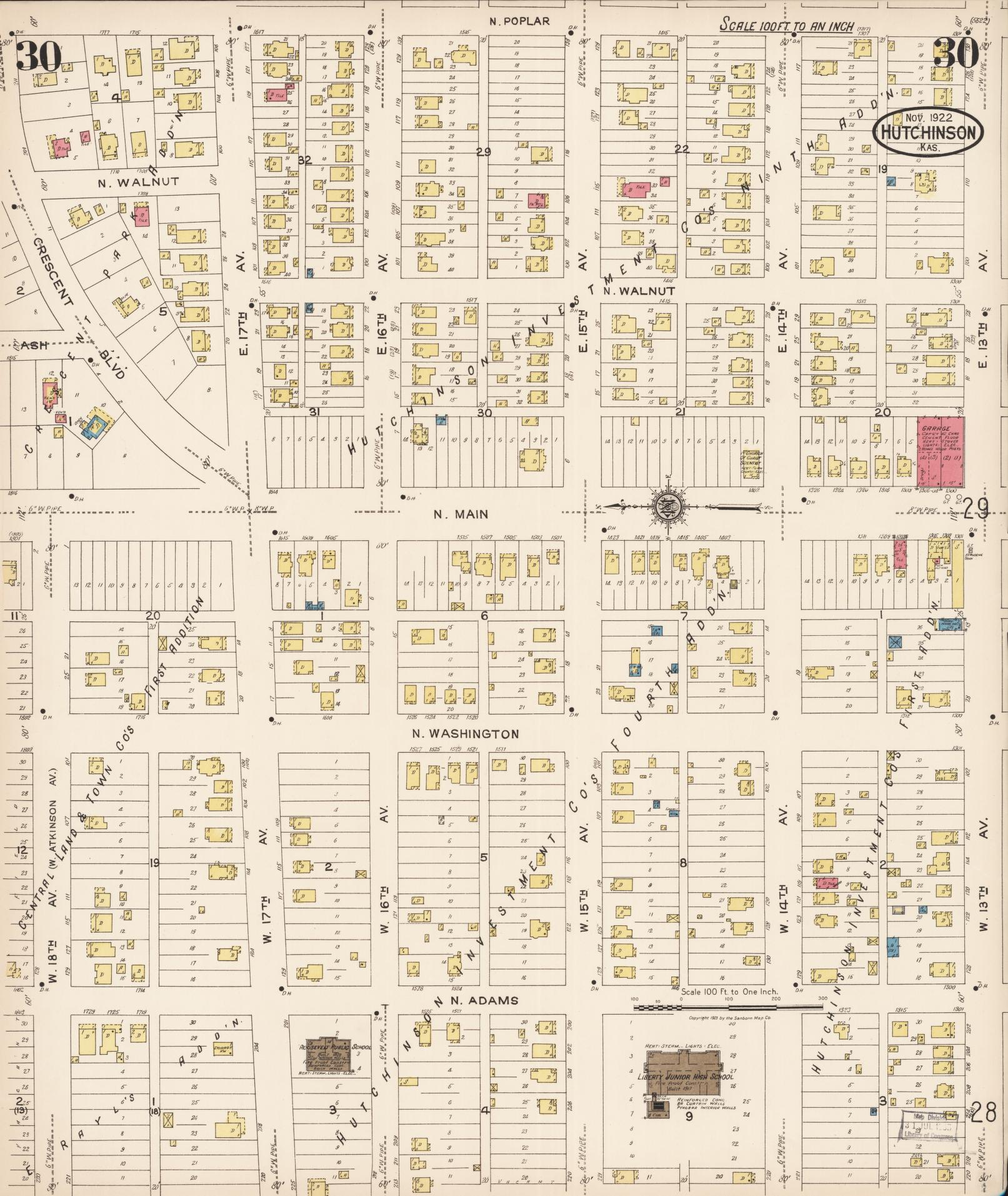 Sanborn Fire Insurance Map from Hutchinson, Reno County, Kansas (1922), Sheet #0031 - Complete Map Set gallery image, historic Sanborn map, vintage wall art, Kansas Kansas