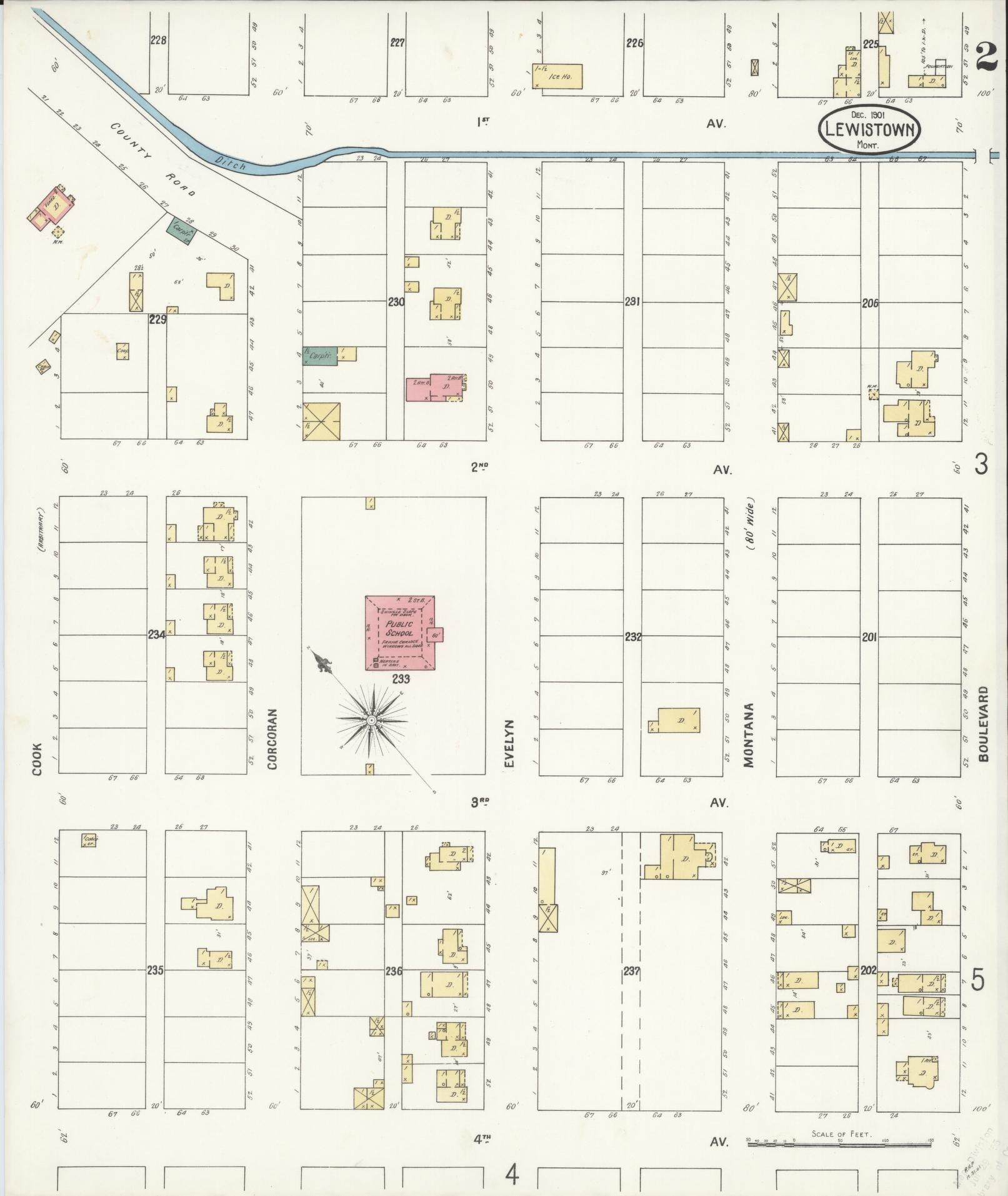 Sanborn Fire Insurance Map from Lewistown, Fergus County, Montana (1901), Sheet #0002 - Complete Map Set gallery image, historic Sanborn map, vintage wall art, Montana Montana